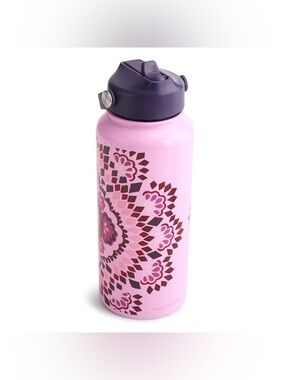 NWT Vera Bradley Water Bottle Lavender Medallion with Flip Straw 33 oz